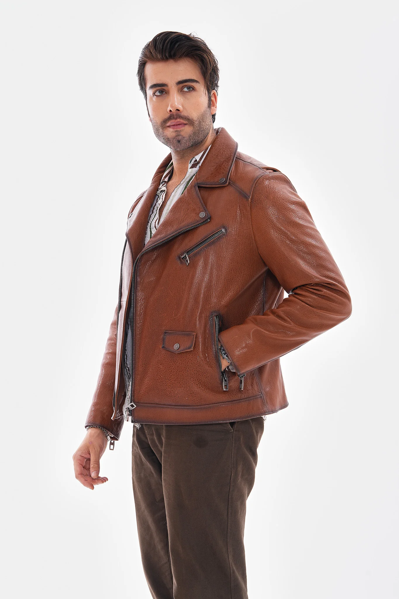 The Volt Textured Tan Leather Men Jacket - Image 8