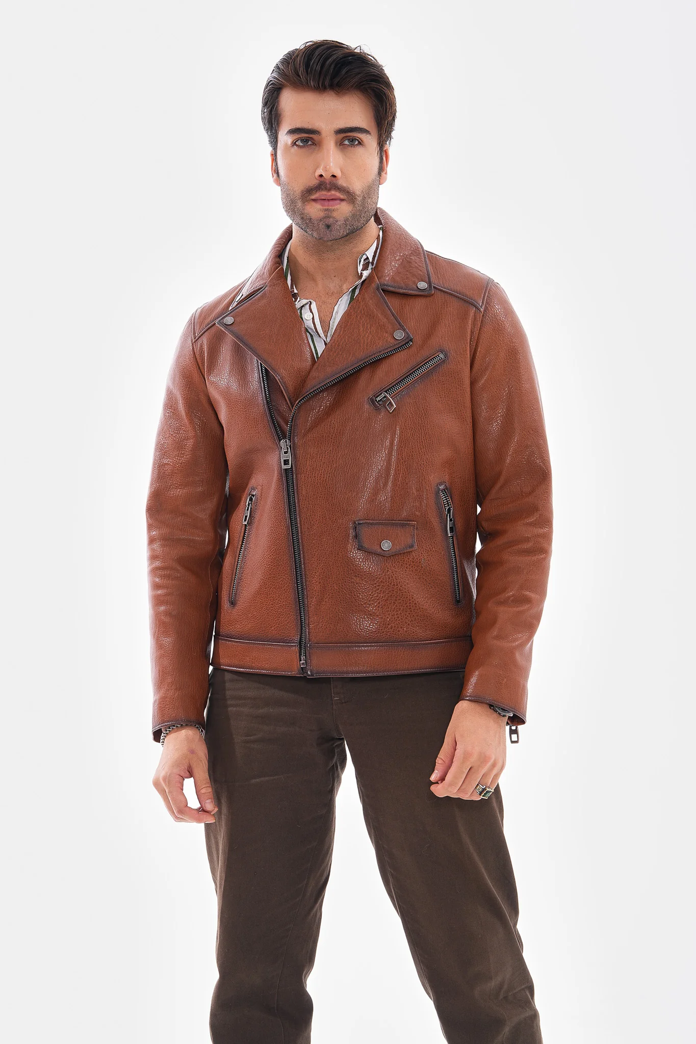 The Volt Textured Tan Leather Men Jacket - Image 9
