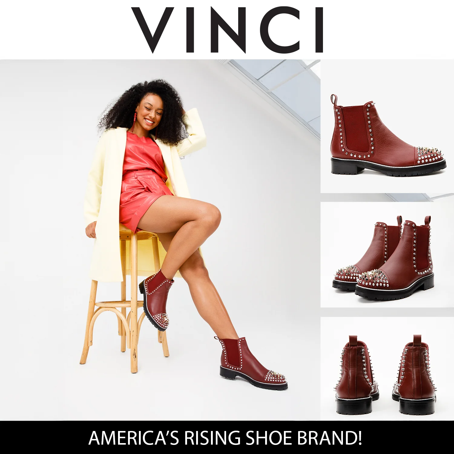 The Vuvulane Burgundy Spike Leather Ankle Women Boot - Image 14