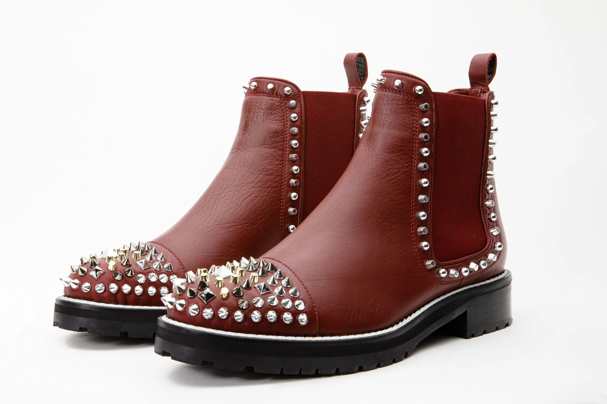 The Vuvulane Burgundy Spike Leather Ankle Women Boot - Image 4
