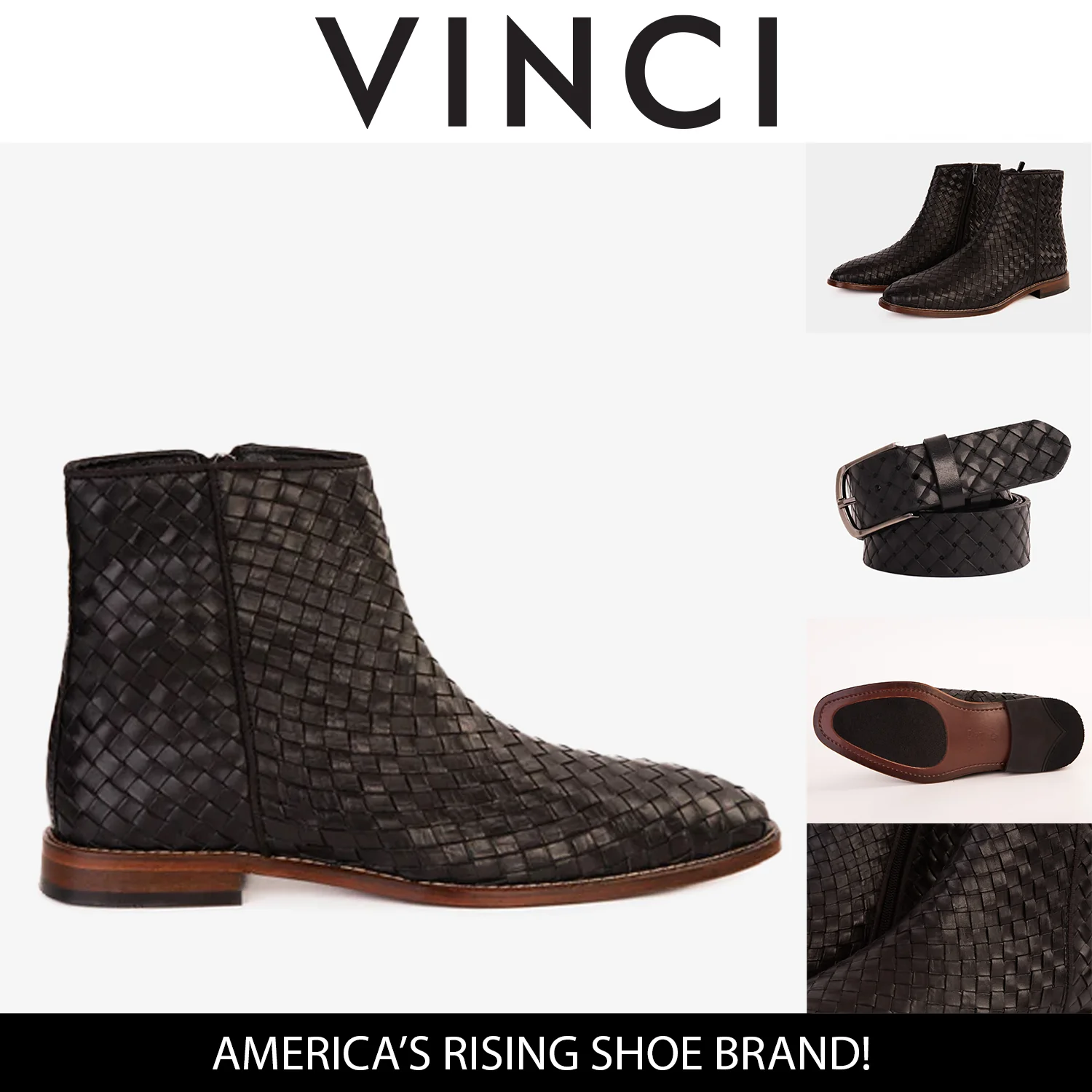 The Wellington Black Handwoven Leather Men Boot with a Zipper Final Sale! - Image 4