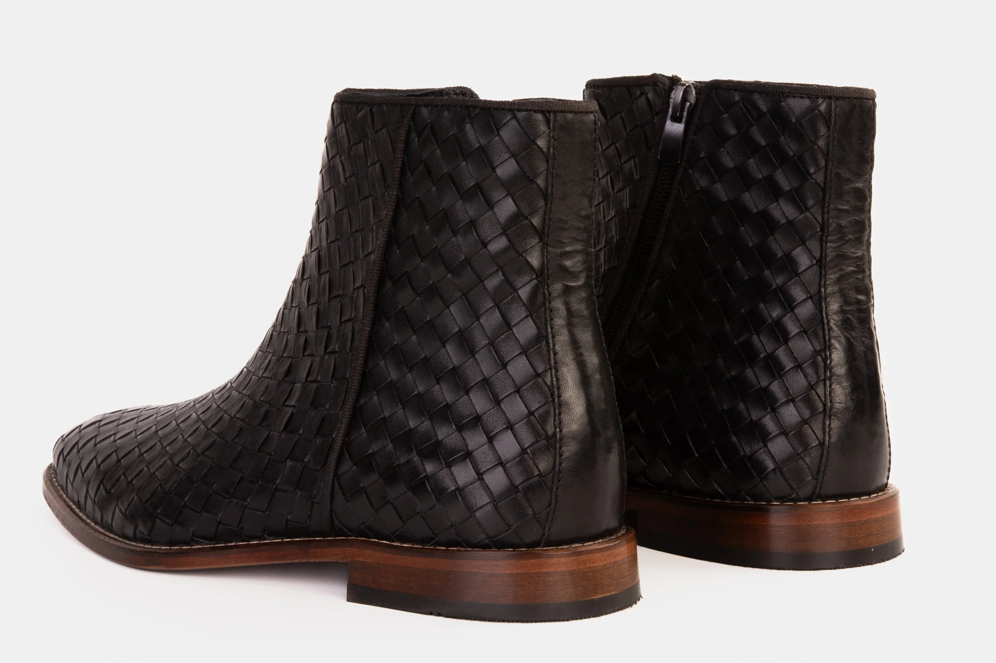 The Wellington Black Handwoven Leather Men Boot with a Zipper Final Sale! - Image 5