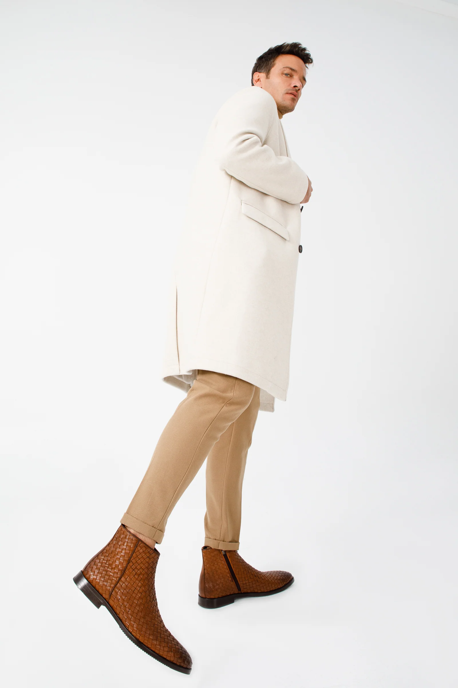 The Wellington Tan Handwoven Leather Men Boot with a Zipper Final Sale! - Image 12