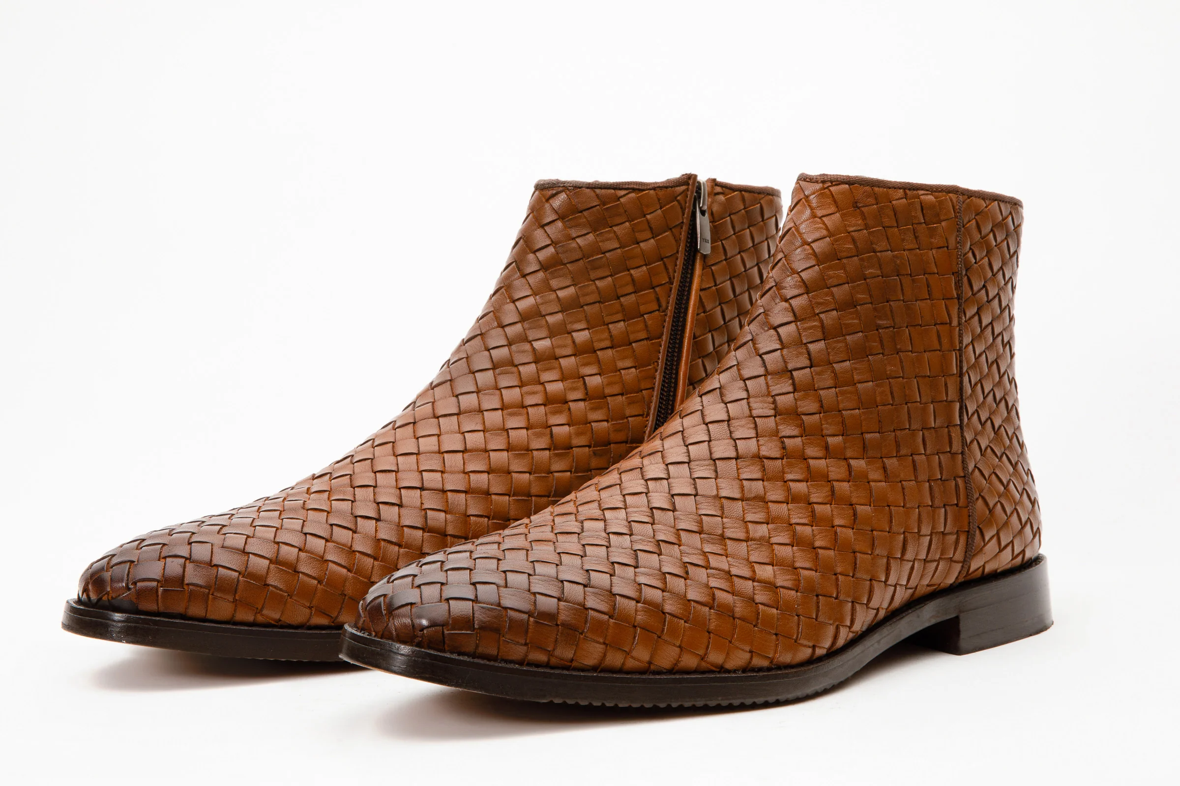 The Wellington Tan Handwoven Leather Men Boot with a Zipper Final Sale! - Image 3