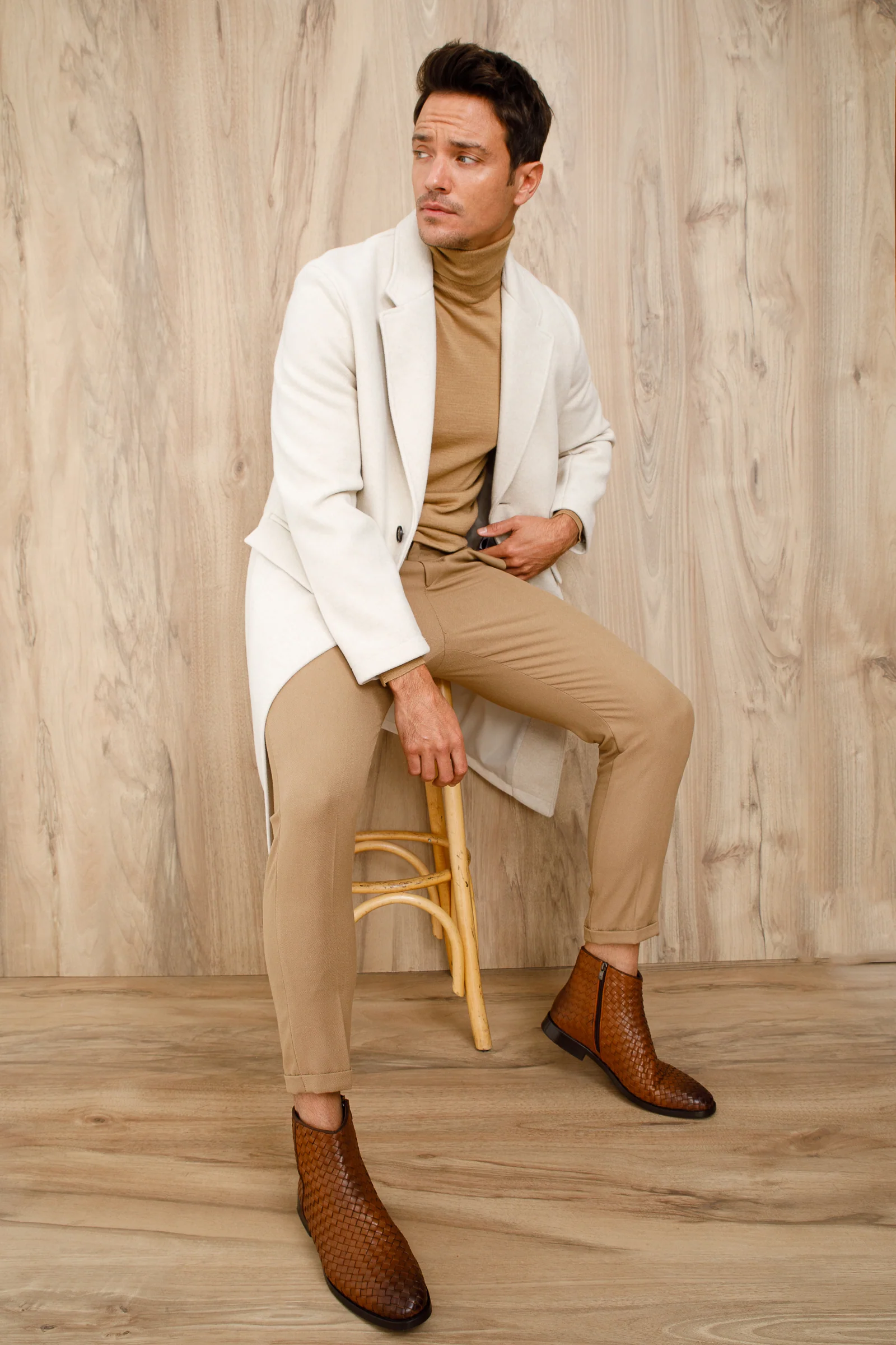 The Wellington Tan Handwoven Leather Men Boot with a Zipper Final Sale! - Image 9