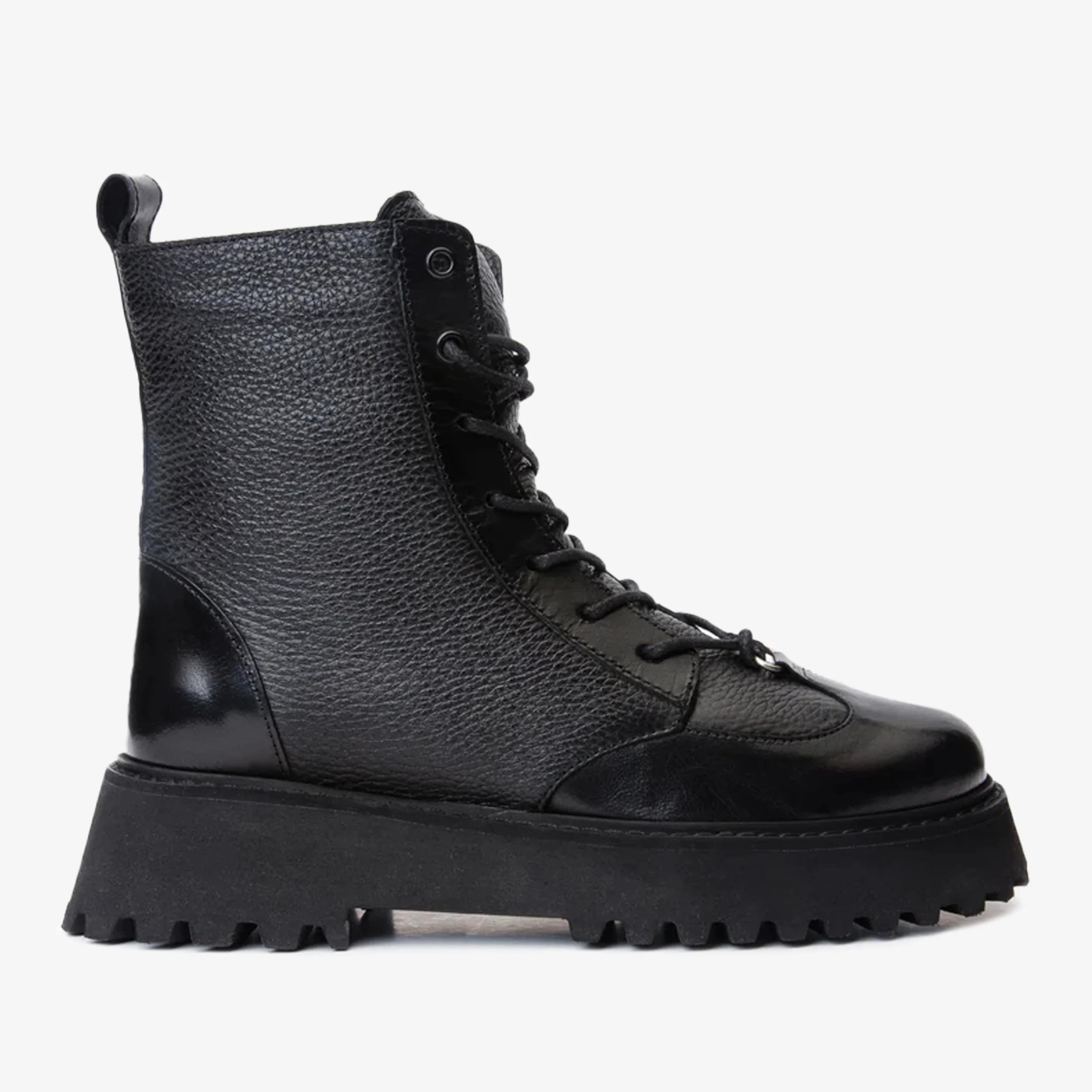 The Yildiz Black Leather Lace-Up Ankle Women Boot With a Side Zipper - Image 2