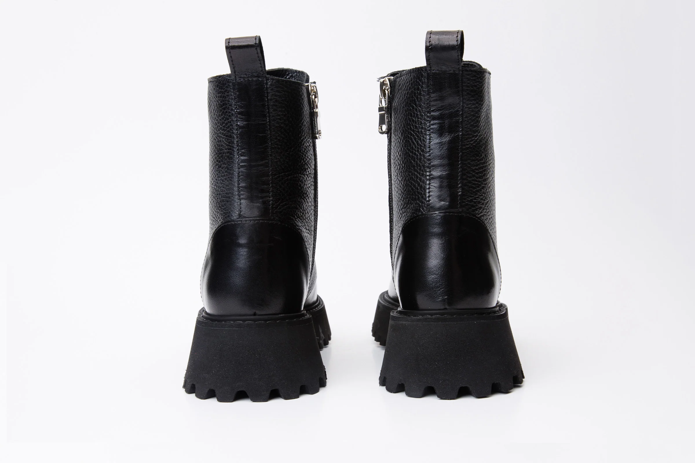 The Yildiz Black Leather Lace-Up Ankle Women Boot With a Side Zipper - Image 5