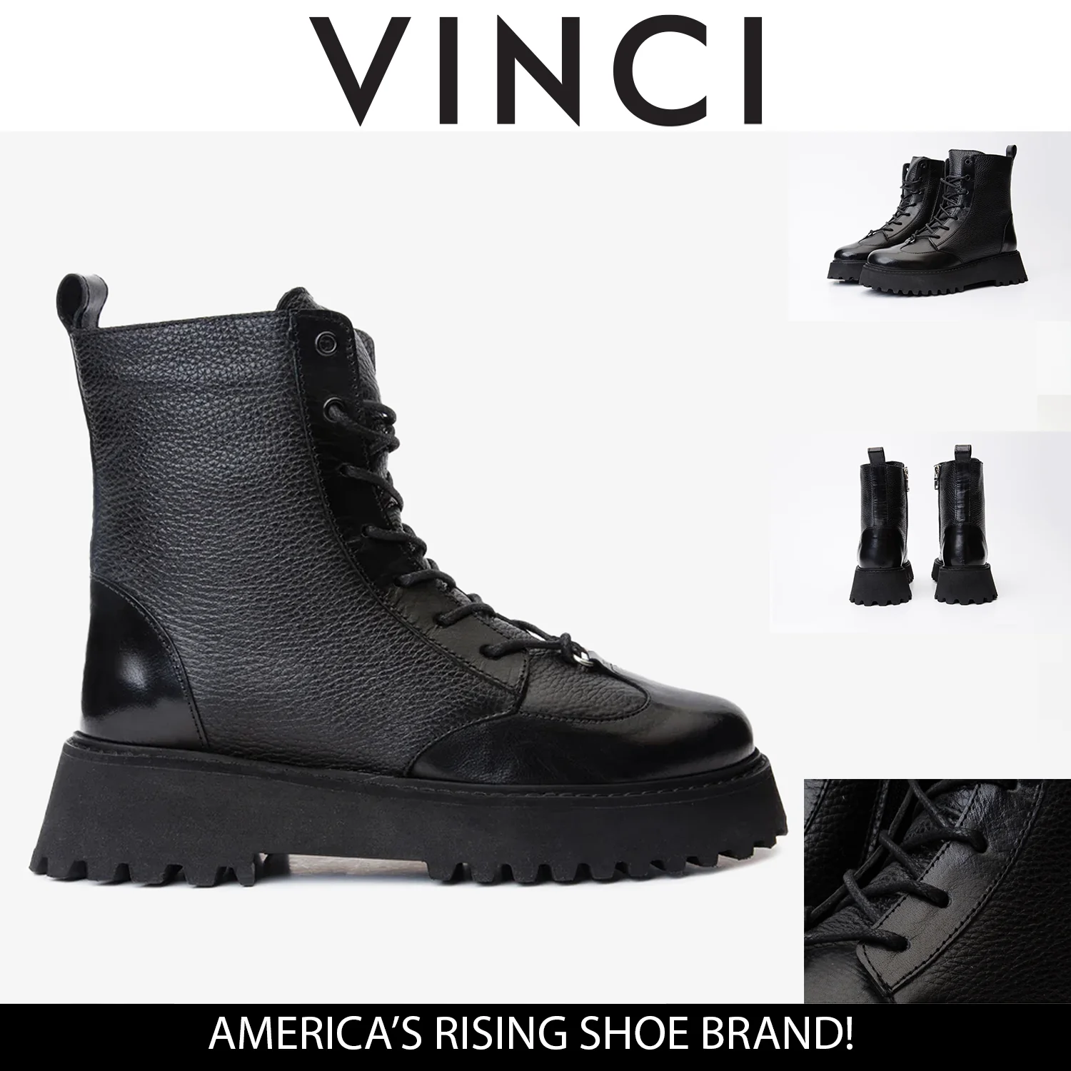 The Yildiz Black Leather Lace-Up Ankle Women Boot With a Side Zipper - Image 6