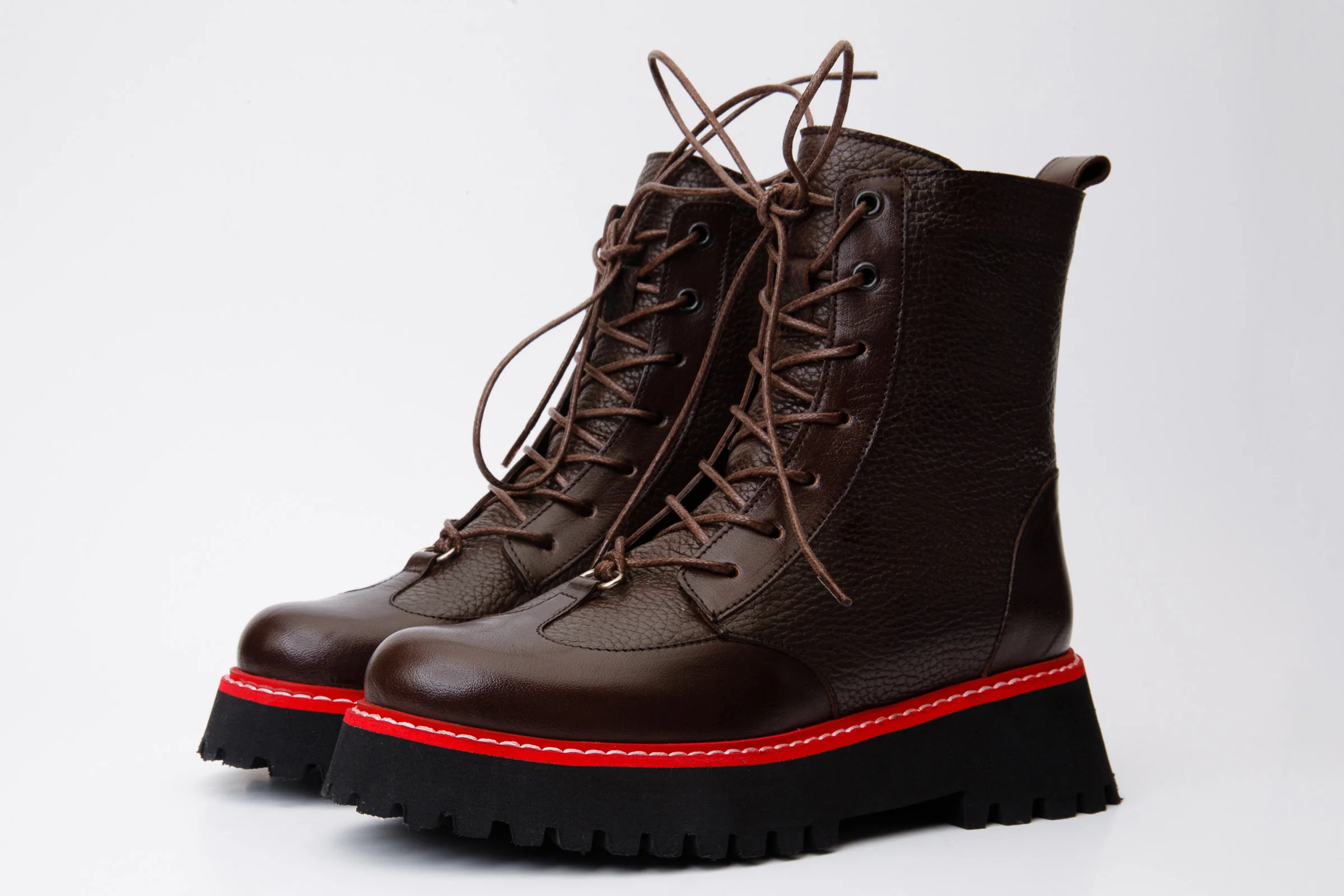 The Yildiz Brown Leather Lace-Up Ankle Women  Boot With a Side Zipper - Image 3