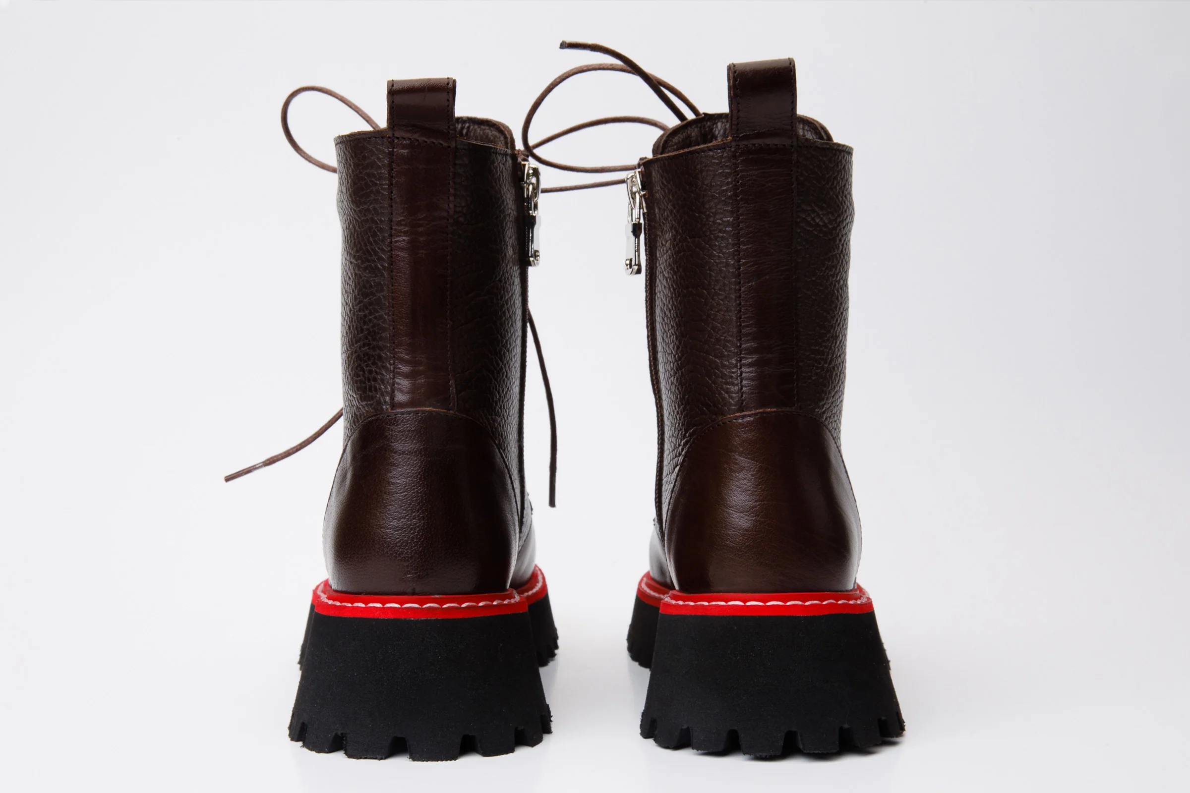 The Yildiz Brown Leather Lace-Up Ankle Women  Boot With a Side Zipper - Image 5