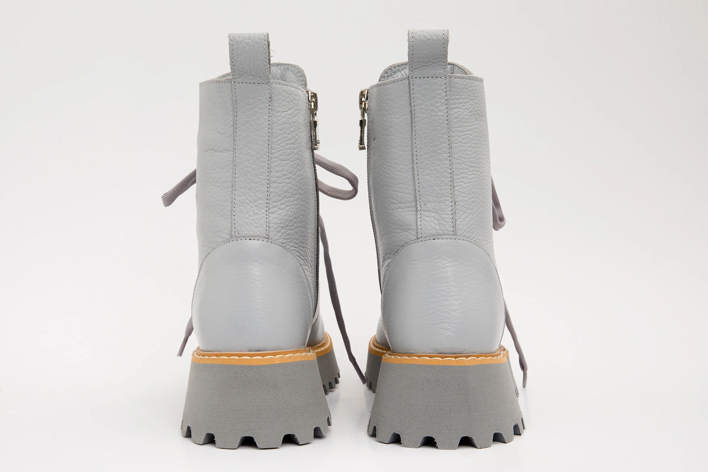 The Yildiz Grey Leather Lace-Up Ankle Women Boot With a Side Zipper - Image 5