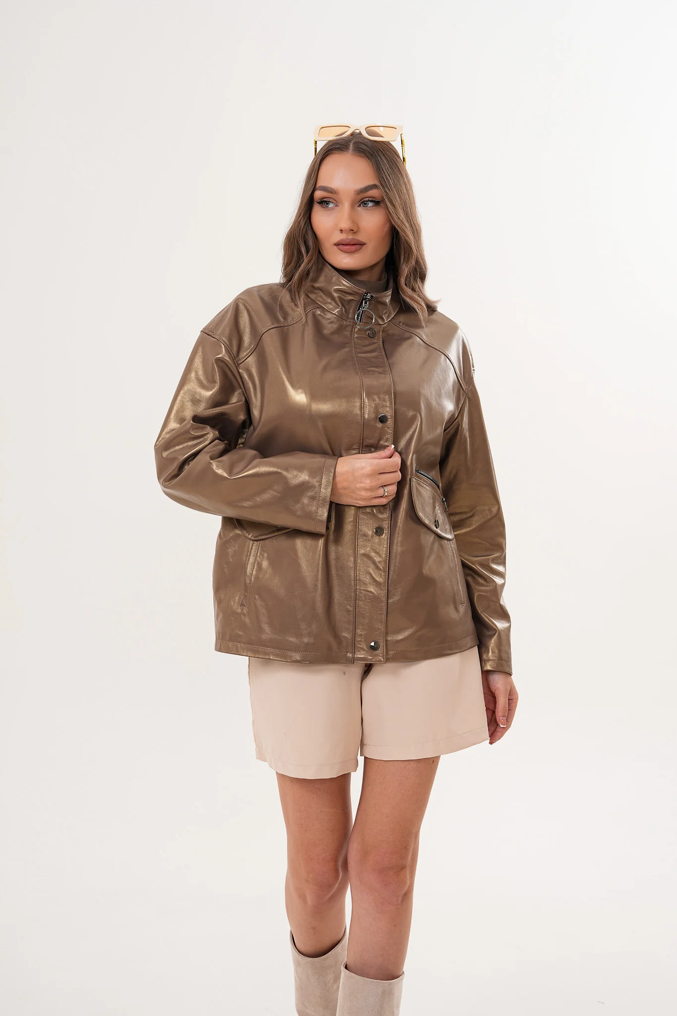 The Zayra Women Leather Jacket – Taupe Brown - Image 11