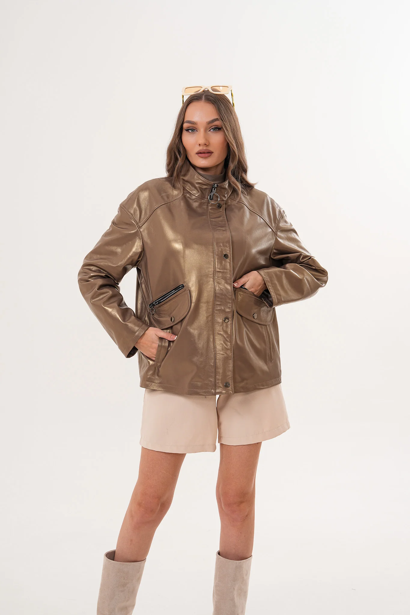The Zayra Women Leather Jacket – Taupe Brown - Image 13