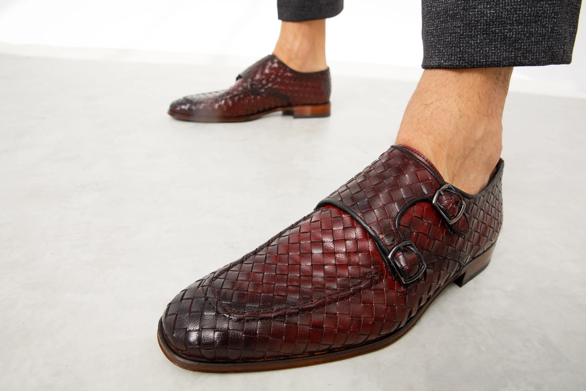 The Turan Burgundy Woven Double Monk Strap Dress Men  Shoe - Image 10