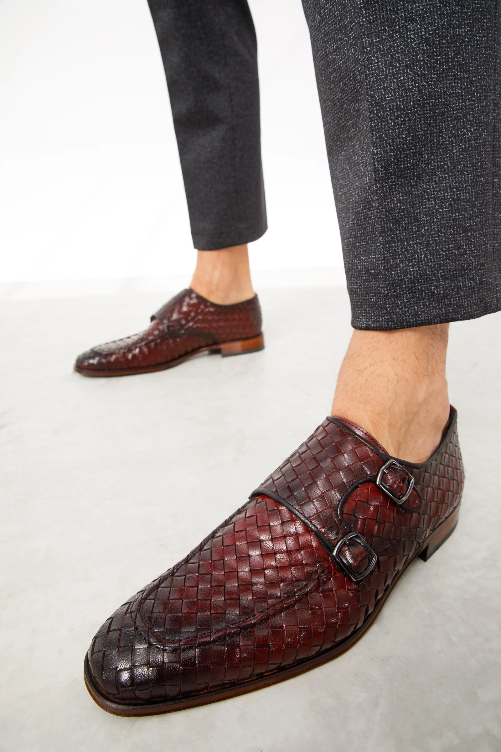 The Turan Burgundy Woven Double Monk Strap Dress Men  Shoe - Image 11