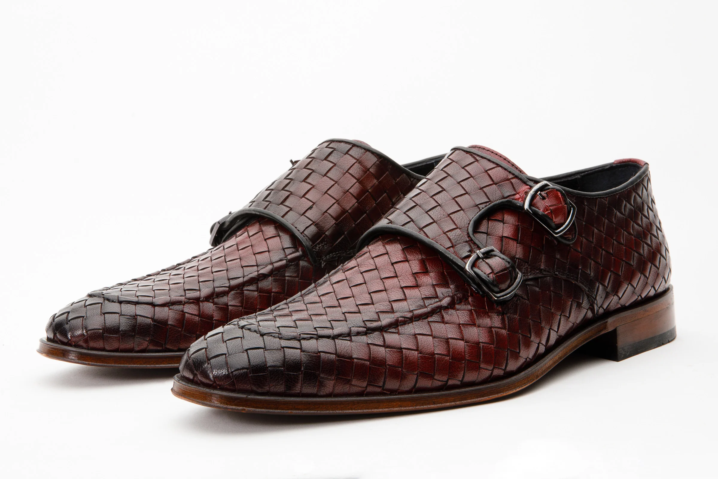 The Turan Burgundy Woven Double Monk Strap Dress Men  Shoe - Image 2