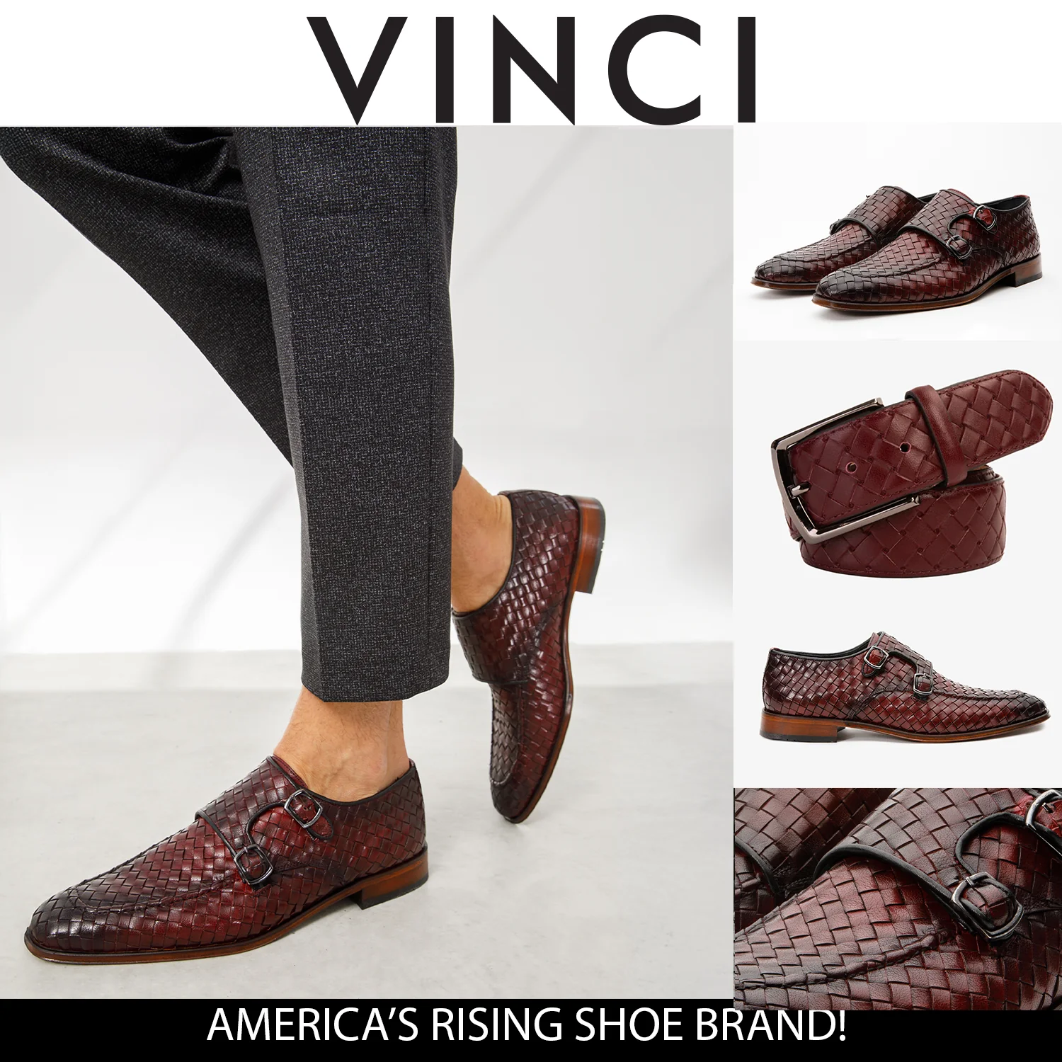 The Turan Burgundy Woven Double Monk Strap Dress Men  Shoe - Image 5