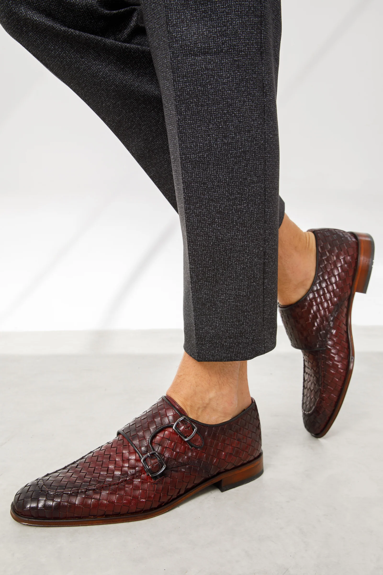 The Turan Burgundy Woven Double Monk Strap Dress Men  Shoe - Image 6