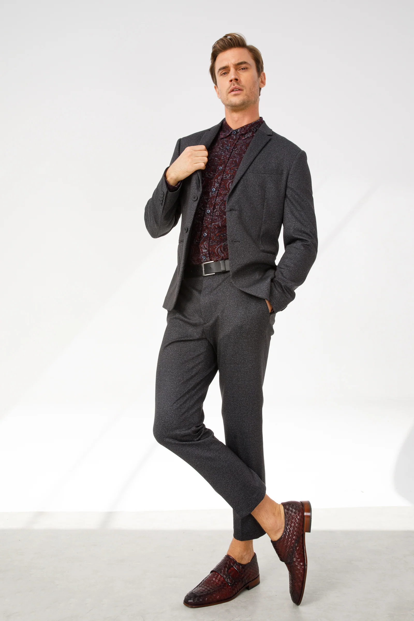 The Turan Burgundy Woven Double Monk Strap Dress Men  Shoe - Image 7