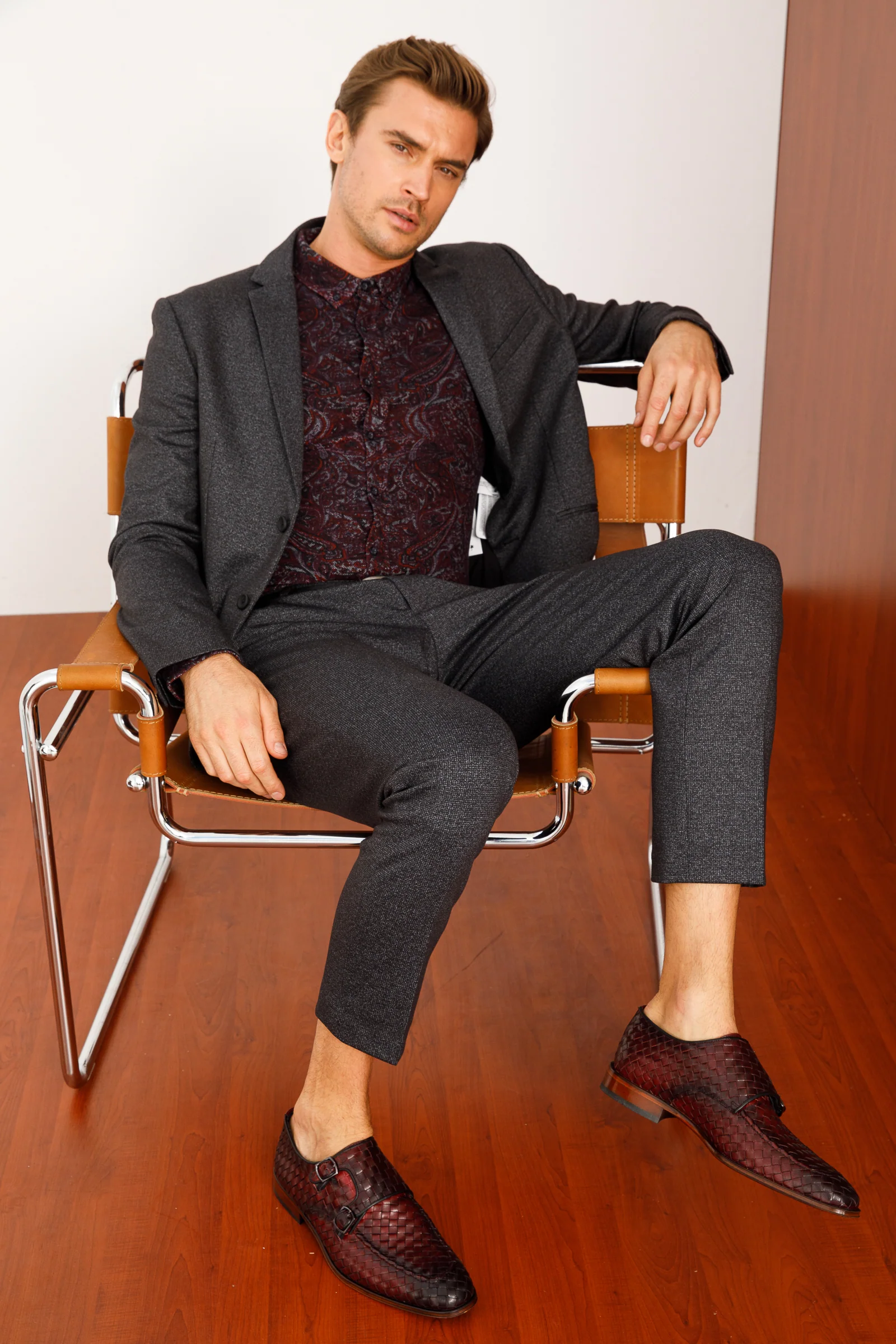 The Turan Burgundy Woven Double Monk Strap Dress Men  Shoe - Image 8